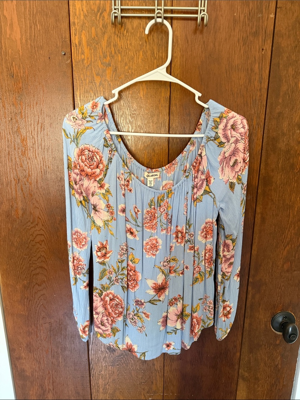Billabong Light Blue Floral Long-Sleeve Blouse